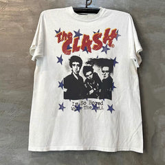 The Clash American New Wave Short Sleeve T-shirt Hiphop High Street Rascal Handsome Small Collar T-shirt