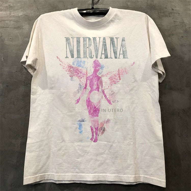Nirvana Angel Band High Street Round Neck Short Sleeve T-shirt Vintage American Heavy Men's and Women's Top Trendy