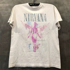 Nirvana Angel Band High Street Round Neck Short Sleeve T-shirt Vintage American Heavy Men's and Women's Top Trendy