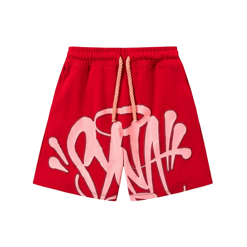 Syna World American Street Hip Hop Foam Letter Printed Drawstring Shorts Men's and Women's Casual Straight Leg Pants