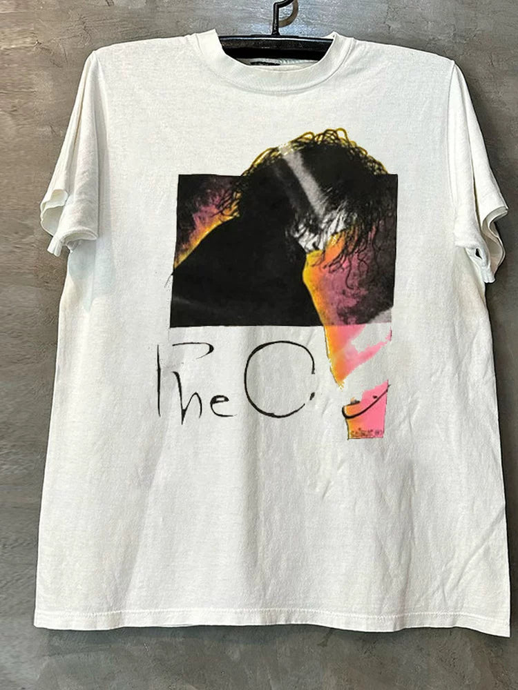 The Cure Band Character Cotton Printed Short Sleeve Vintage High Street Trendy Rascal Texture Couple Tee Shirt