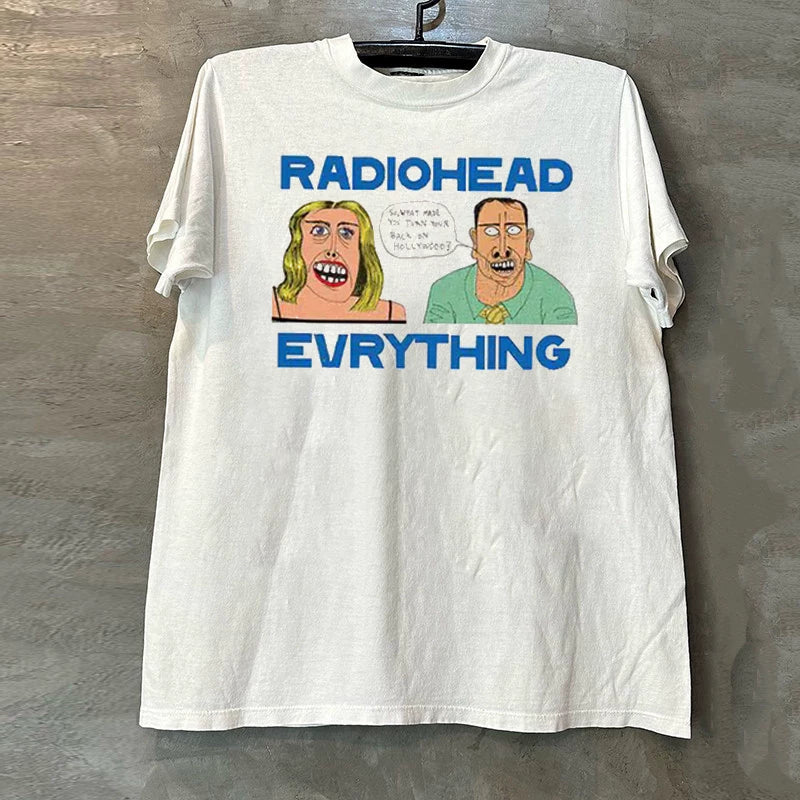 Radiohead Radio Commander European and American Street Rock BF Style Cotton Loose Short sleeved Men's and Women's Texture T-shirt Trendy