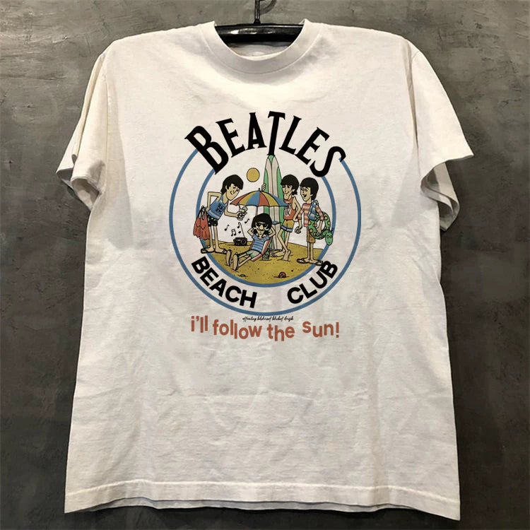 The Beatles cartoon portrait rock merchandise vintage retro men's and women's short sleeved T-shirts