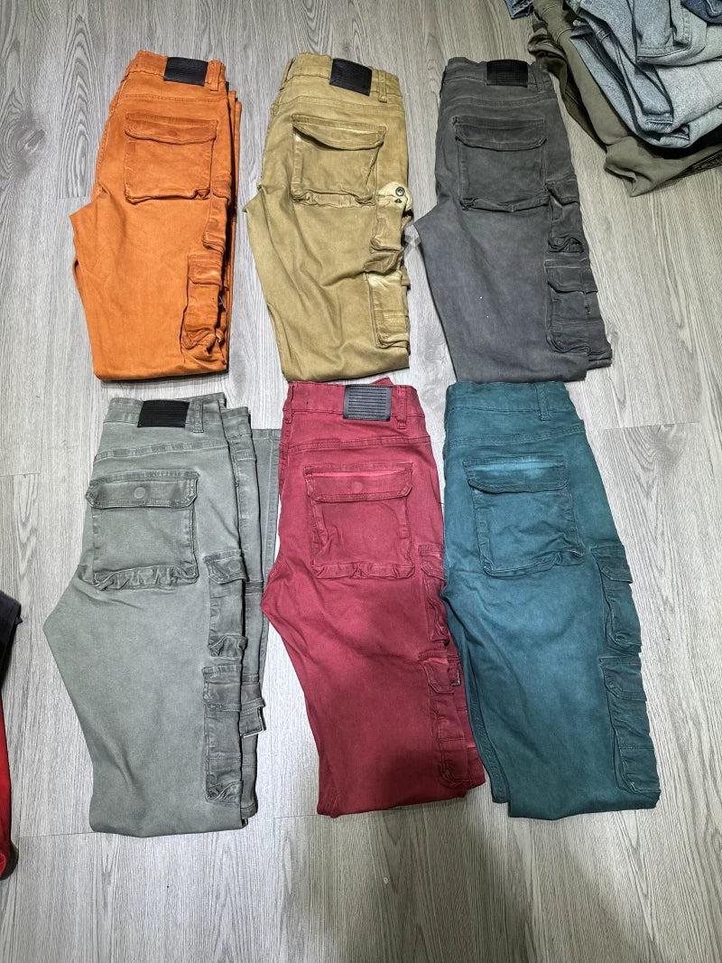 American style skinny washed denim jeans with slim fit and small feet, slightly elastic denim pants for autumn men's wear