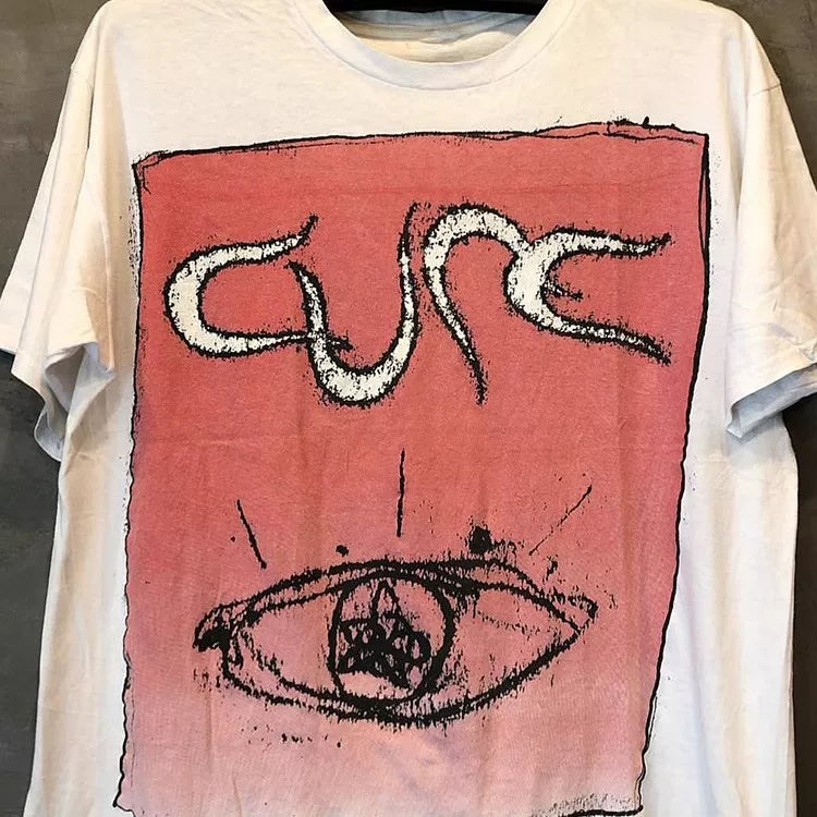 The Cure Healing Band Street Rock Vintage Retro Falling Shoulder Short Sleeve Trendy Heavy Texture T-shirt for Men