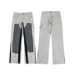 GALLERY DEPT Ink Splashing Graffiti Micro Horn Splicing Casual Loose Jeans Pants Men and Women Piercing Beggar (26)