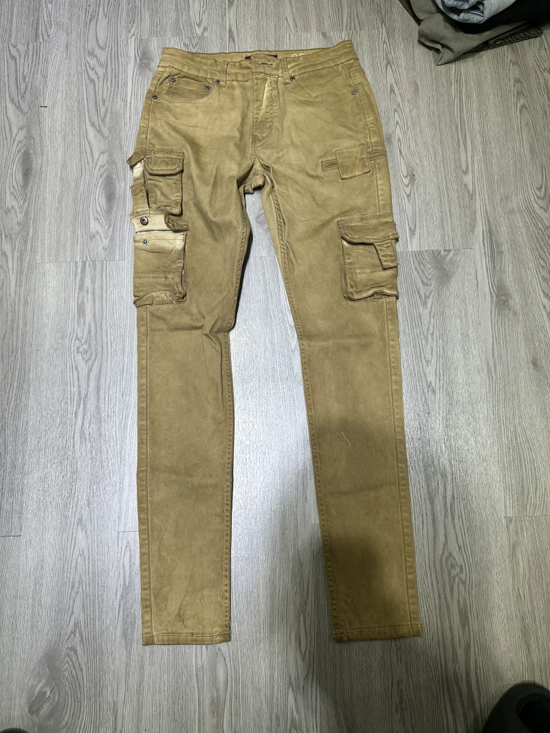 American style skinny washed denim jeans with slim fit and small feet, slightly elastic denim pants for autumn men's wear