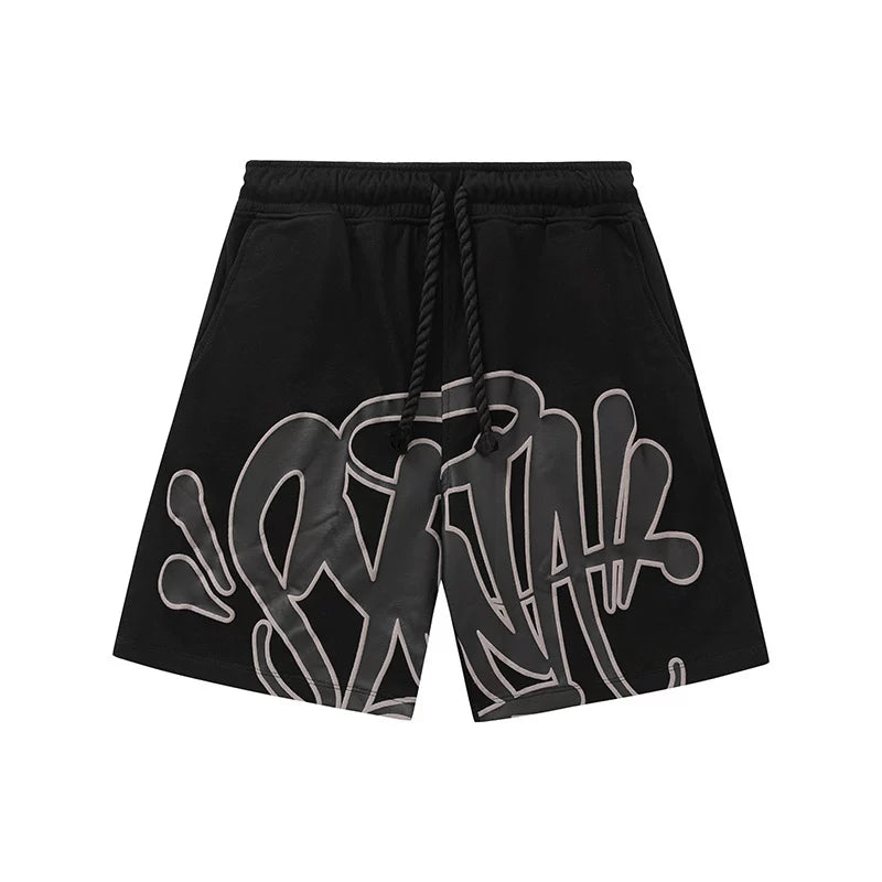 Syna World American Street Hip Hop Foam Letter Printed Drawstring Shorts Men's and Women's Casual Straight Leg Pants