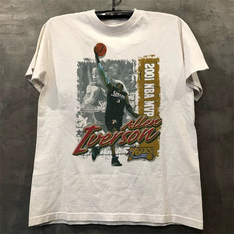 Allen Iverson basketball player Allen Iverson sports short sleeved T-shirt chic American hip-hop half sleeved