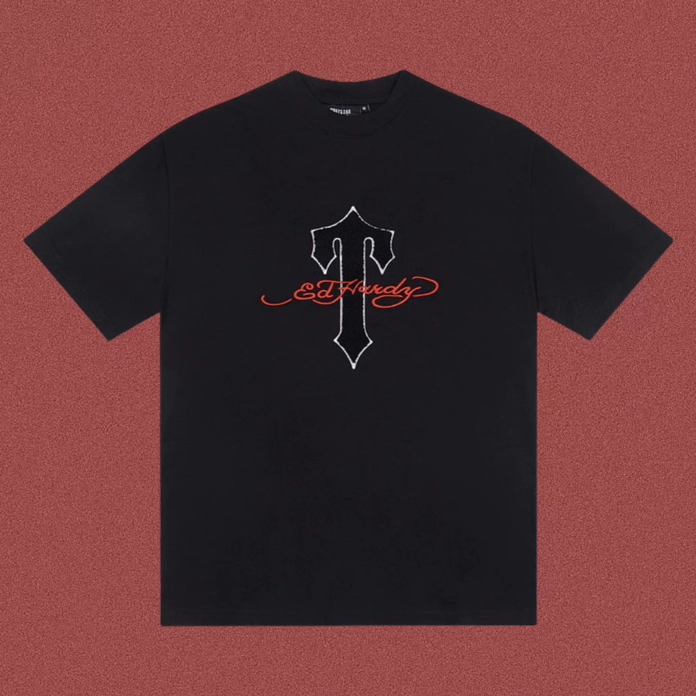 High version Trapstar American hip-hop T-shirt Edhard letter towel embroidery collaboration West Coast trendy short sleeved shirt