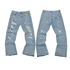 GALLERY DEPT Ink Splashing Graffiti Micro Horn Splicing Casual Loose Jeans Pants Men and Women Piercing Beggar (6)