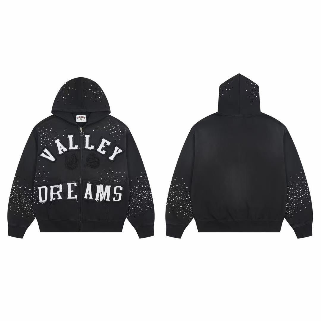 Vale Forever Valley Dreams Rhinestone Black Zip-Up Hoodie