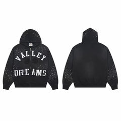 Vale Forever Valley Dreams Rhinestone Black Zip-Up Hoodie