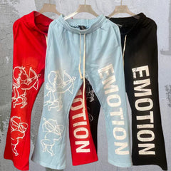 高版本Mixed Emotion小天使字母美式嘻哈微喇抽绳卫裤松紧休闲裤