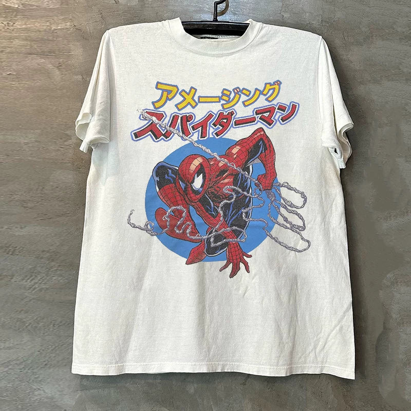 Spider Man Marvel Hero Spider Man Classic Movie Cotton Short Sleeve T-shirt Vintage Vintage Half Sleeve Trendy