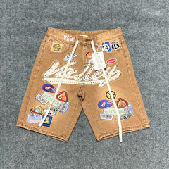 Vale Forever American High Street Embroidered Badge Cowboy Shorts Men's and Women's Trendy Brand Vintage Pentagram Pants Summer