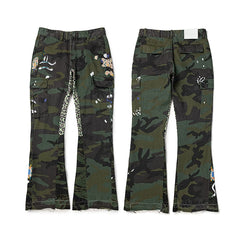 GALLERY DEPT Ink Splashing Graffiti Micro Horn Splicing Casual Loose Jeans Pants Men and Women Piercing Beggar (36)