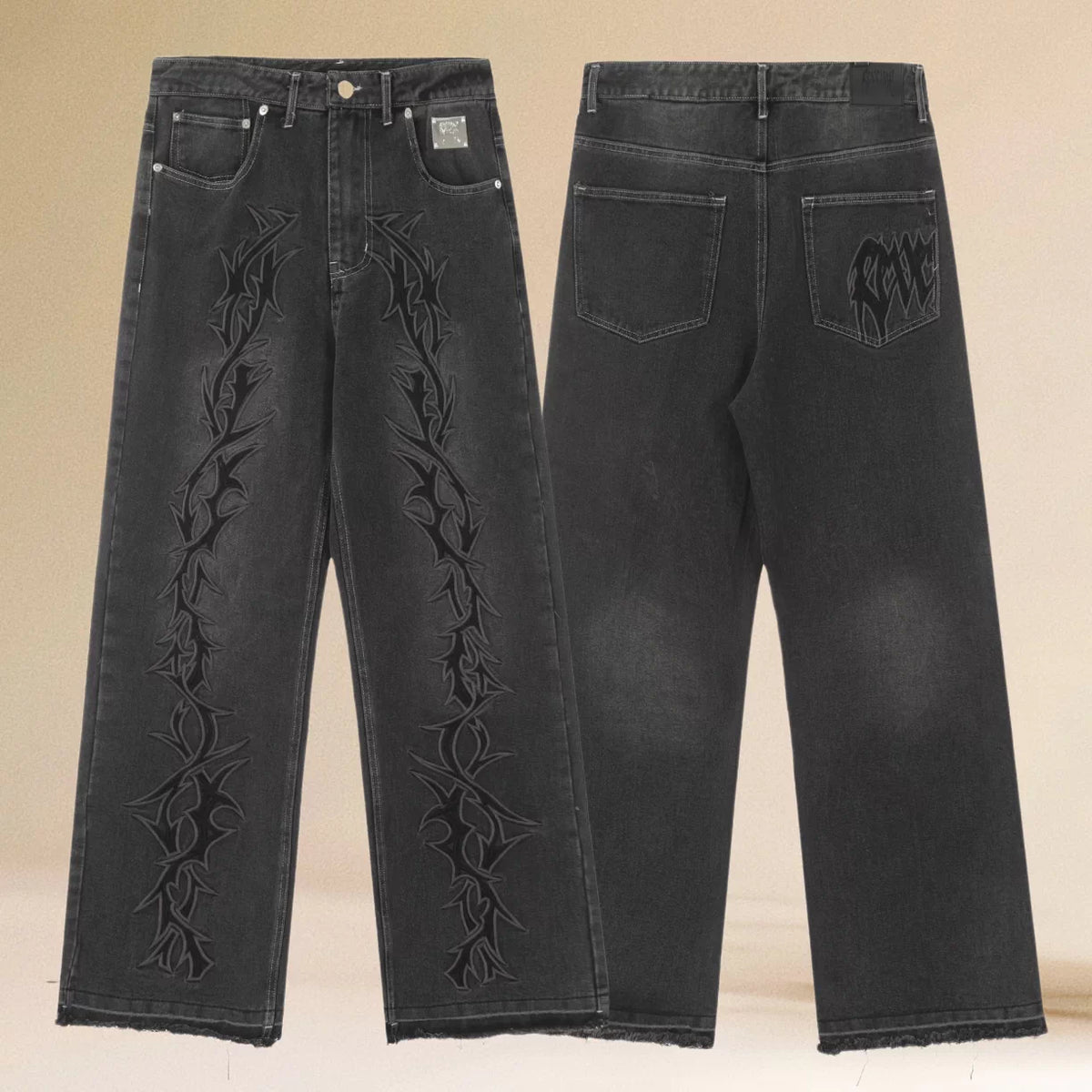 REVENGE American Hip Hop Jeans Correct Edition Thorn Embroidered Washed Street Trendy Straight Casual Pants