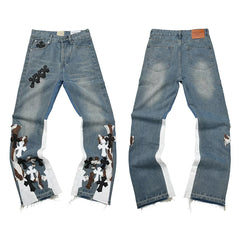 GALLERY DEPT Ink Splashing Graffiti Micro Horn Splicing Casual Loose Jeans Pants Men and Women Piercing Beggar (78)