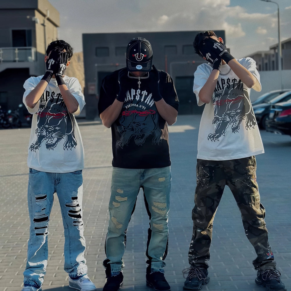 High version Trapstar collaboration Edhard Tiger limited edition American hip-hop T-shirt with letter embroidery and high street short sleeved trend