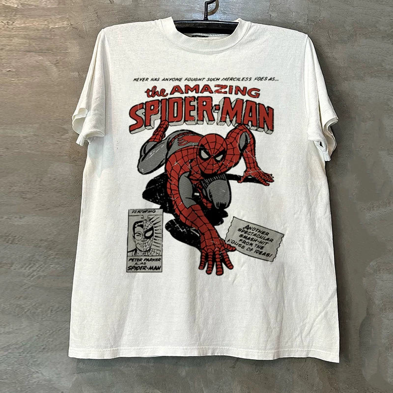 Spider Man Superhero Spider Man Oversize Academy Style Rascal Handsome Cool Men and Women Short sleeved T-shirt Cotton
