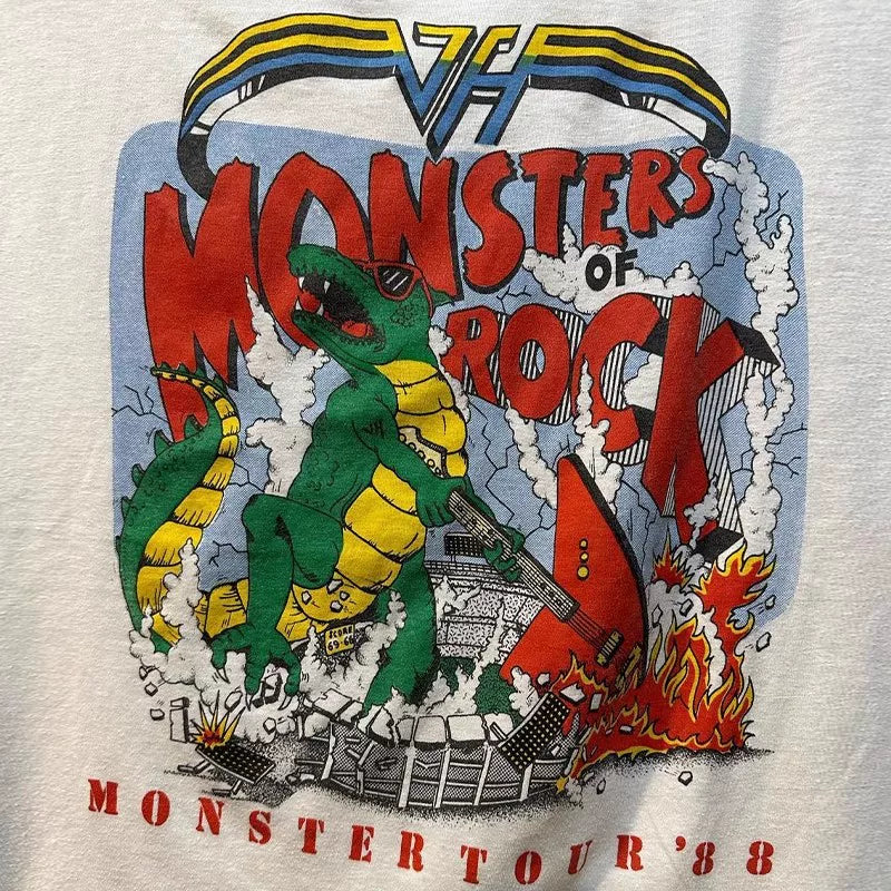 Monsters Of Rock, a veteran metal rock band, is a short sleeved vintage American retro T-shirt for men