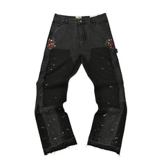 GALLERY DEPT Ink Splashing Graffiti Micro Horn Splicing Casual Loose Jeans Pants Men and Women Piercing Beggar (79)