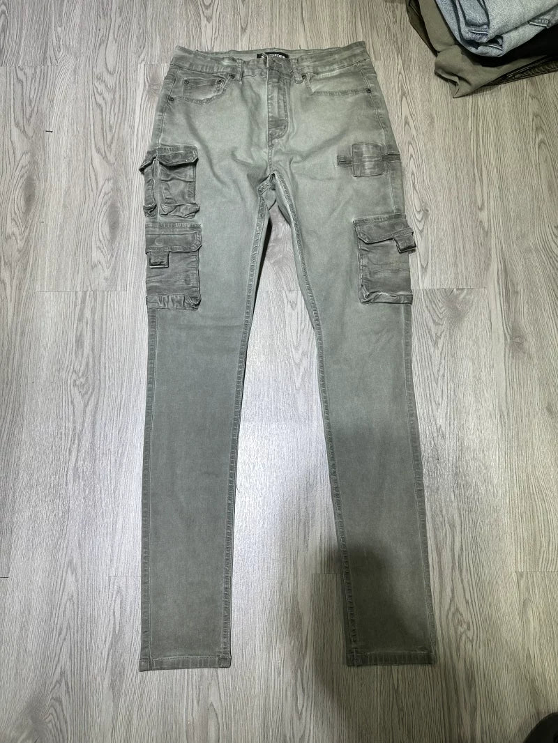American style skinny washed denim jeans with slim fit and small feet, slightly elastic denim pants for autumn men's wear