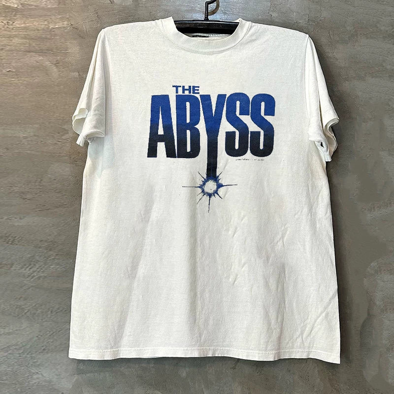 The Abyss Abyss movie peripheral vintage retro street lazy style simple letter short sleeved T-shirt for men