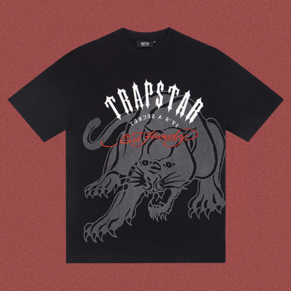 High version Trapstar collaboration Edhard Tiger limited edition American hip-hop T-shirt with letter embroidery and high street short sleeved trend