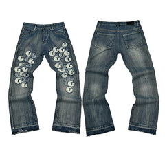 GALLERY DEPT Ink Splashing Graffiti Micro Horn Splicing Casual Loose Jeans Pants Men and Women Piercing Beggar (18)