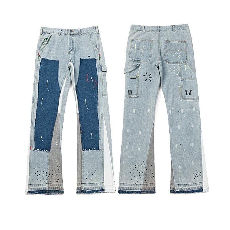 GALLERY DEPT Ink Splashing Graffiti Micro Horn Splicing Casual Loose Jeans Pants Men and Women Piercing Beggar (29)
