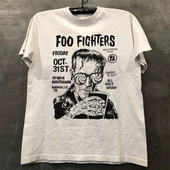 Foo Fighters retro American street hip-hop punk vtg off shoulder loose rock short sleeved T-shirt