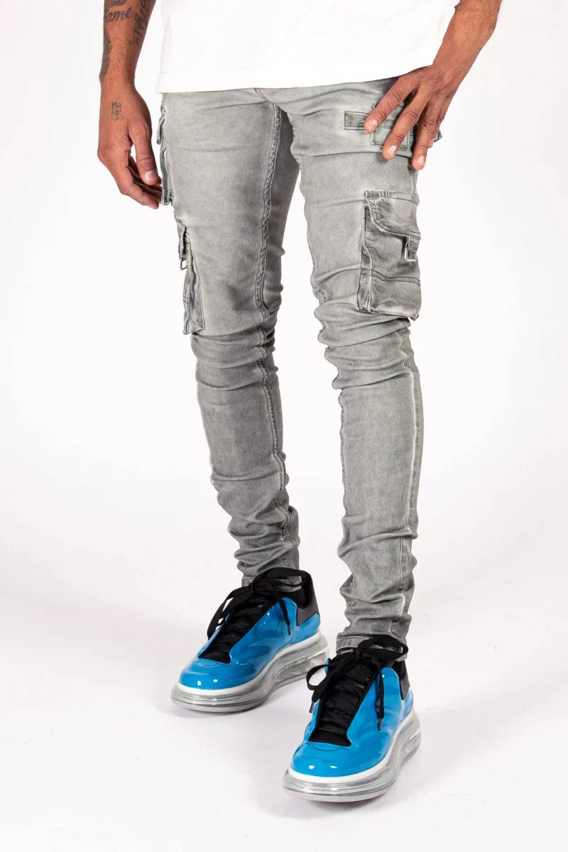 American style skinny washed denim jeans with slim fit and small feet, slightly elastic denim pants for autumn men's wear