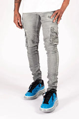 American style skinny washed denim jeans with slim fit and small feet, slightly elastic denim pants for autumn men's wear
