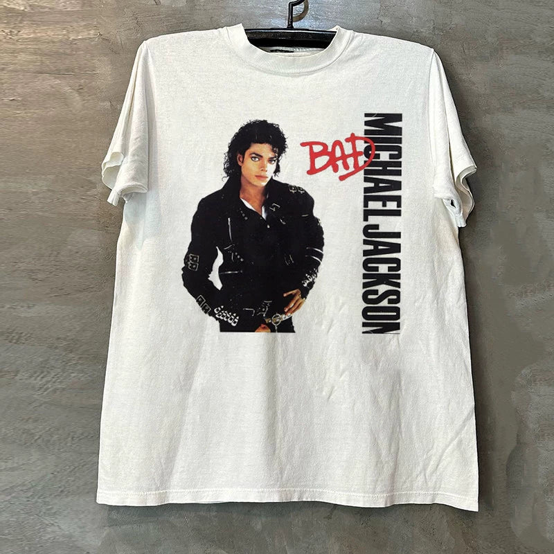 Michael Jackson portrait high street vintage retro OS style short sleeved T-shirt trend