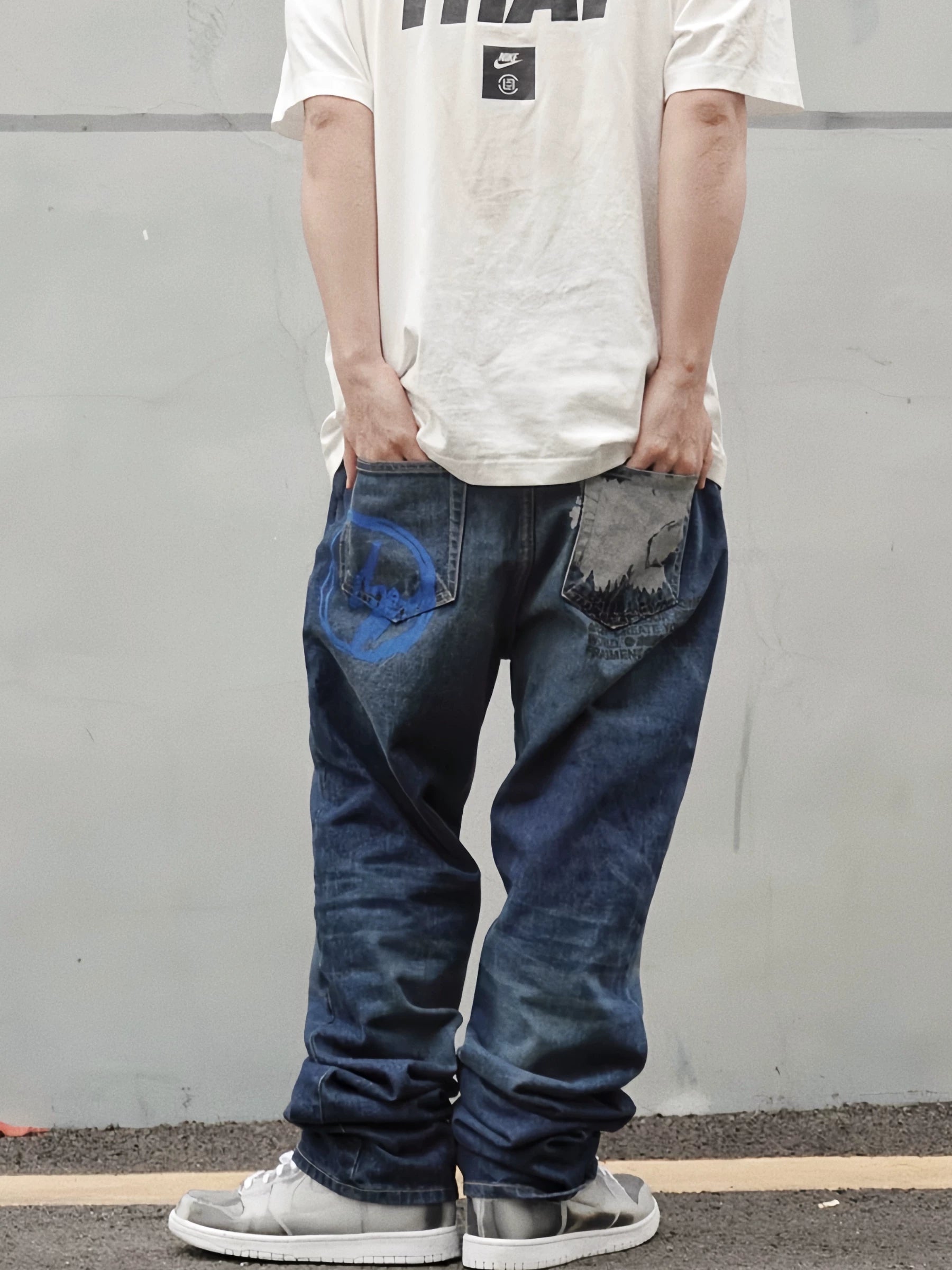 Travis Scott牛仔裤正确版藤原浩闪电联名Ts同款水洗美式嘻哈长裤