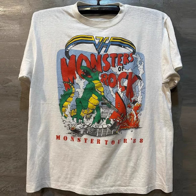 Monsters Of Rock, a veteran metal rock band, is a short sleeved vintage American retro T-shirt for men