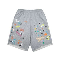 GALLERY DEPT shorts, trendy high street hip-hop casual, splashed ink graffiti, loose cotton drawstring five quarter pants for men