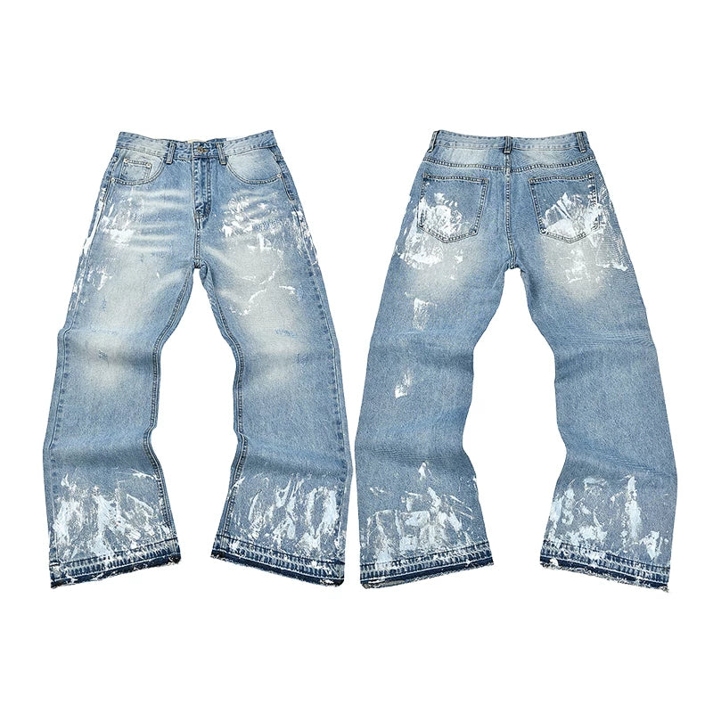 GALLERY DEPT Ink Splashing Graffiti Micro Horn Splicing Casual Loose Jeans Pants Men and Women Piercing Beggar (20)