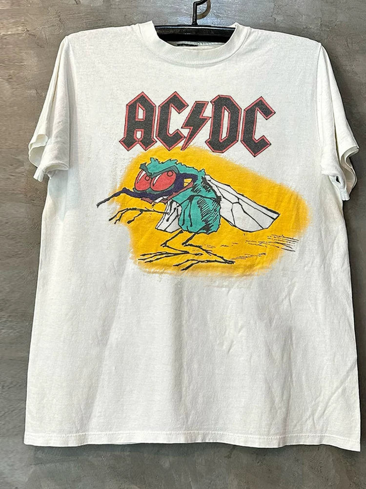 ACDC Rock Band American Amikage Chic Hip Hop Street Explosion Short Sleeve Vintage Men's and Women's Retro T-shirt Trend
