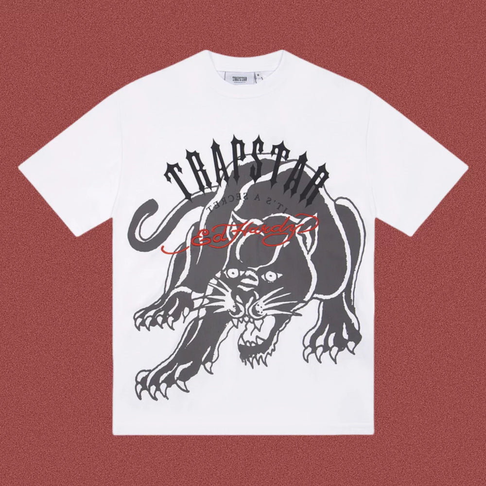 High version Trapstar collaboration Edhard Tiger limited edition American hip-hop T-shirt with letter embroidery and high street short sleeved trend