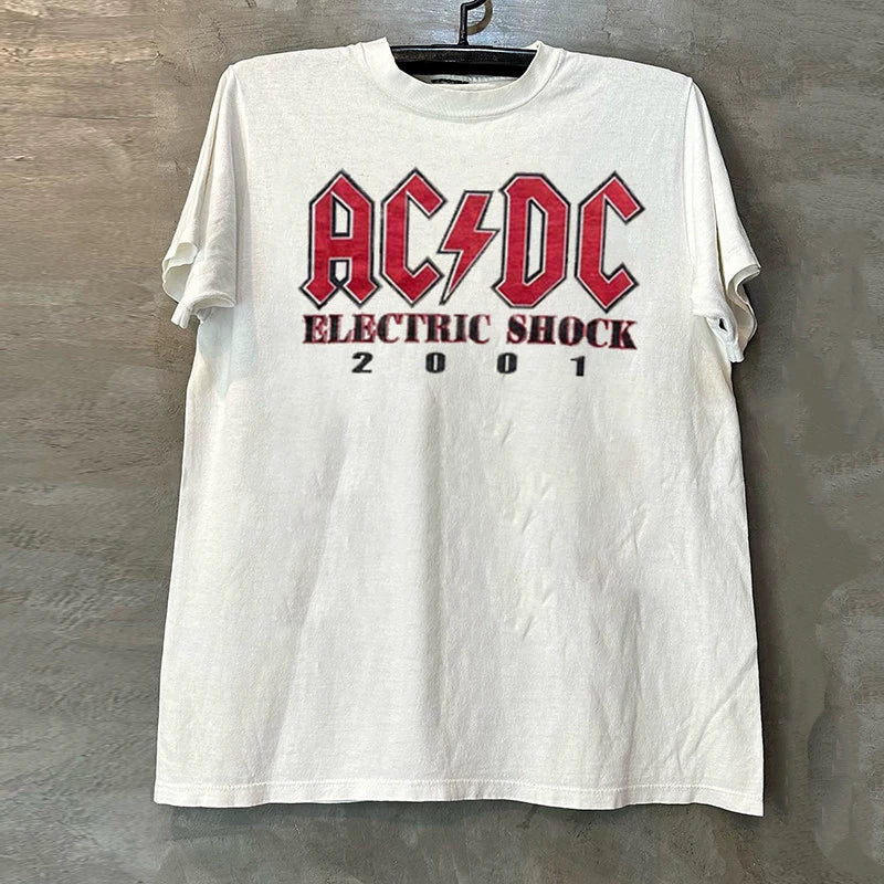ACDC乐队老牌金属hiphop嘻哈复古简约字母街舞短袖男女圆领T恤棉