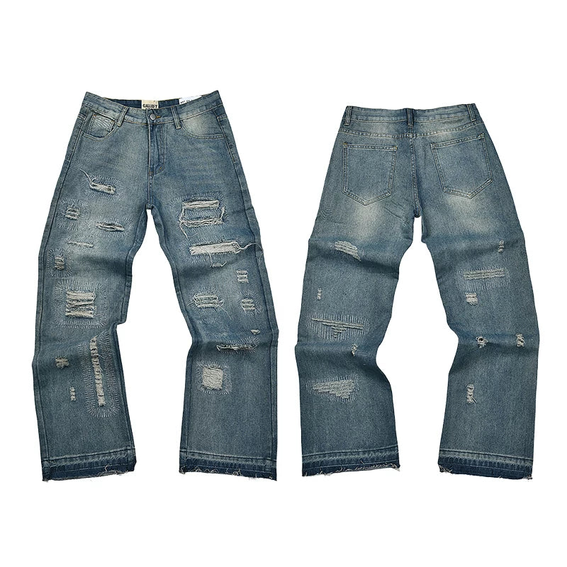 GALLERY DEPT Ink Splashing Graffiti Micro Horn Splicing Casual Loose Jeans Pants Men and Women Piercing Beggar (43)