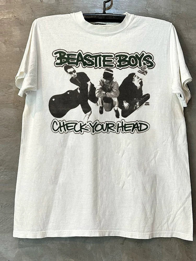 Beastie Boys High Street Vibe Portrait Retro Printed Short Sleeve Men's and Women's Pure Cotton T-shirt