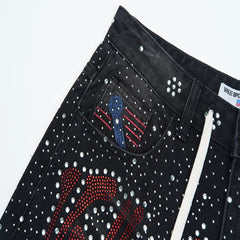 Vale Valley Forever full width hot stamping denim shorts for men and women, loose straight leg casual six quarter pants
