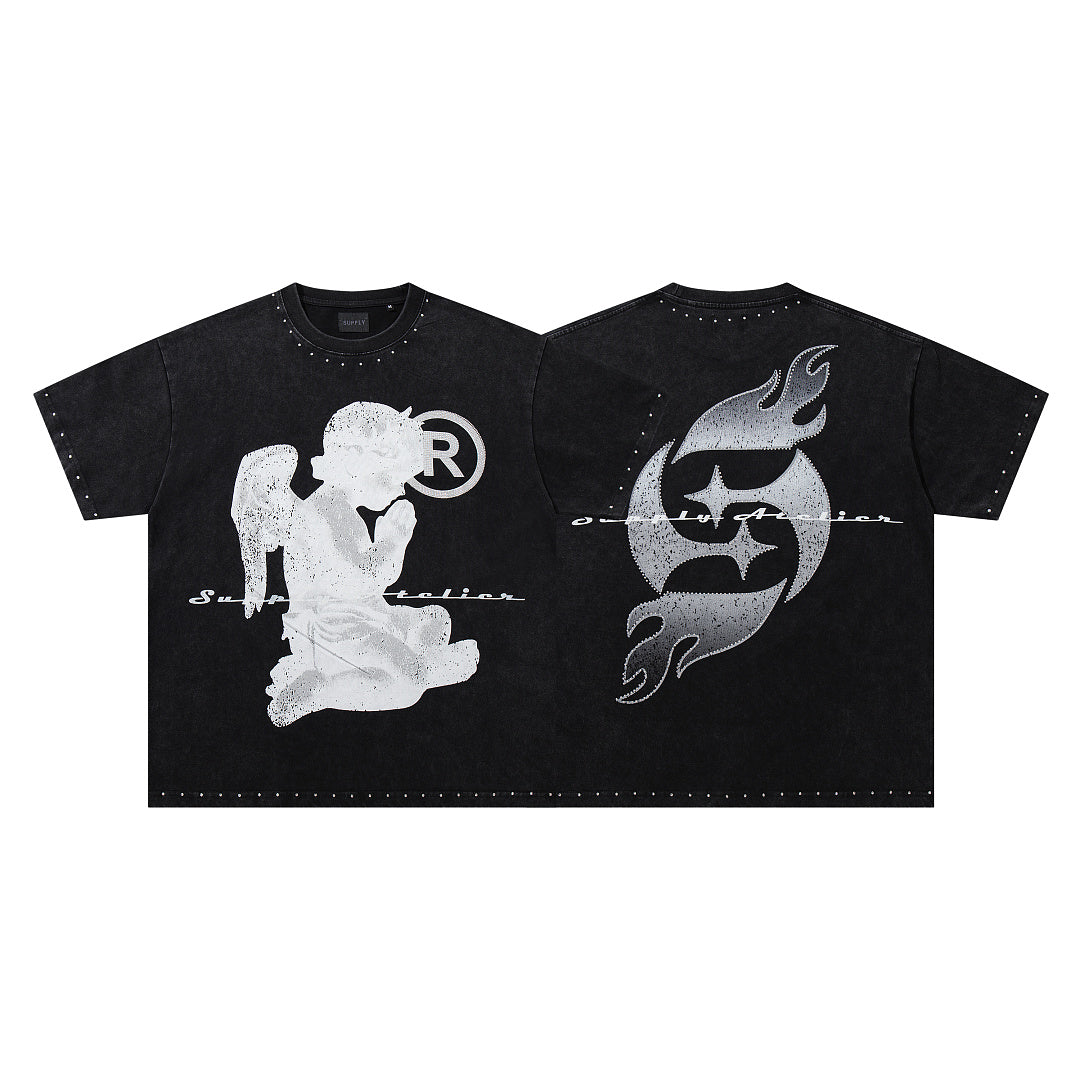 Praying Cherub Studded Tee