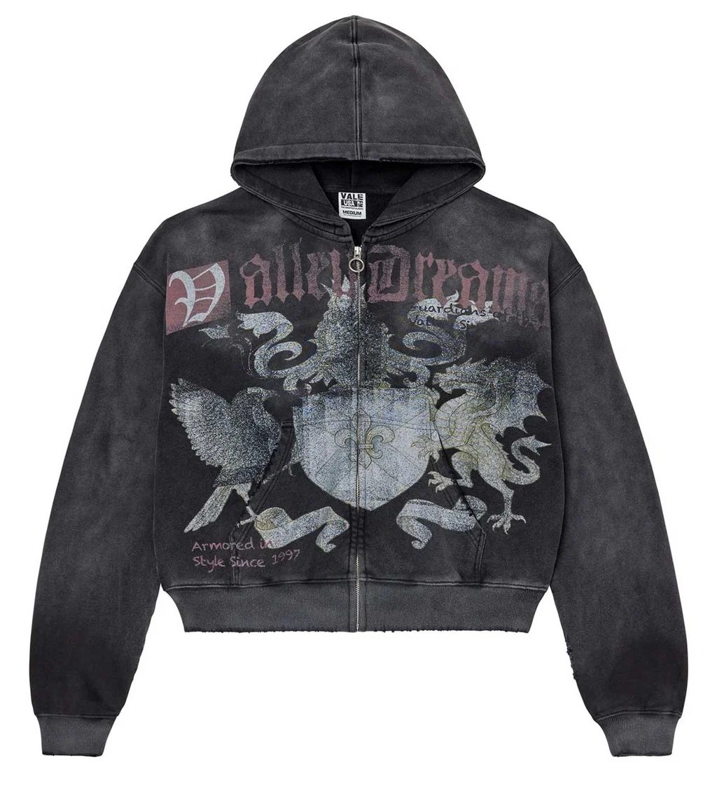 Vale Forever Valley Dreams Crest & Shield Graphic Vintage Wash Full-Zip Hoodie